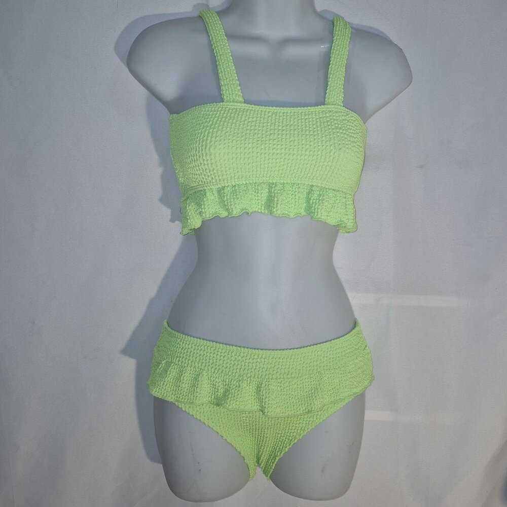 SHEIN BIKINI swimsuit, neon green, ruffles, size XS